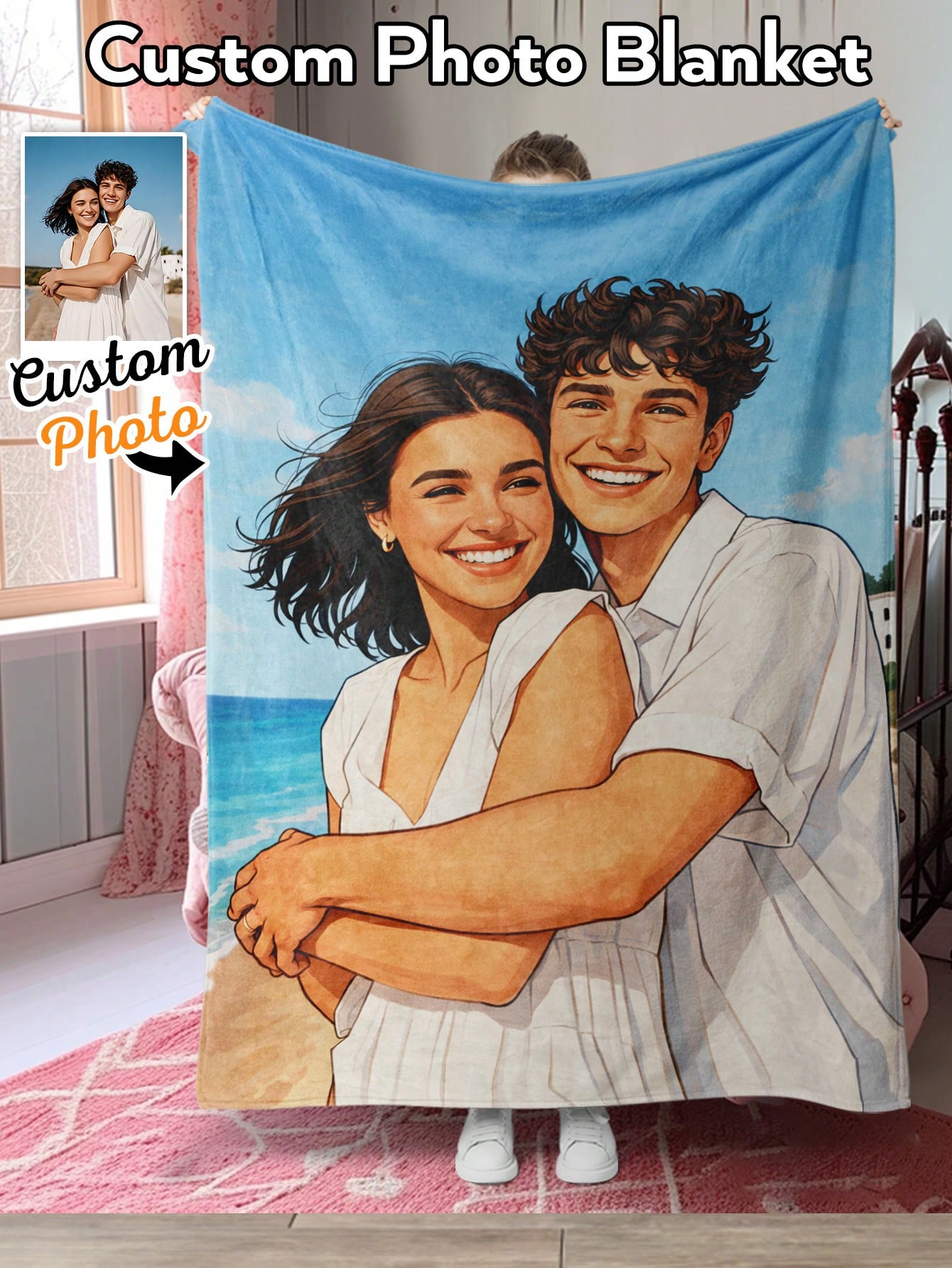 Christmas Throw Blanket - Custom AI Style Photo Blanket Personalized