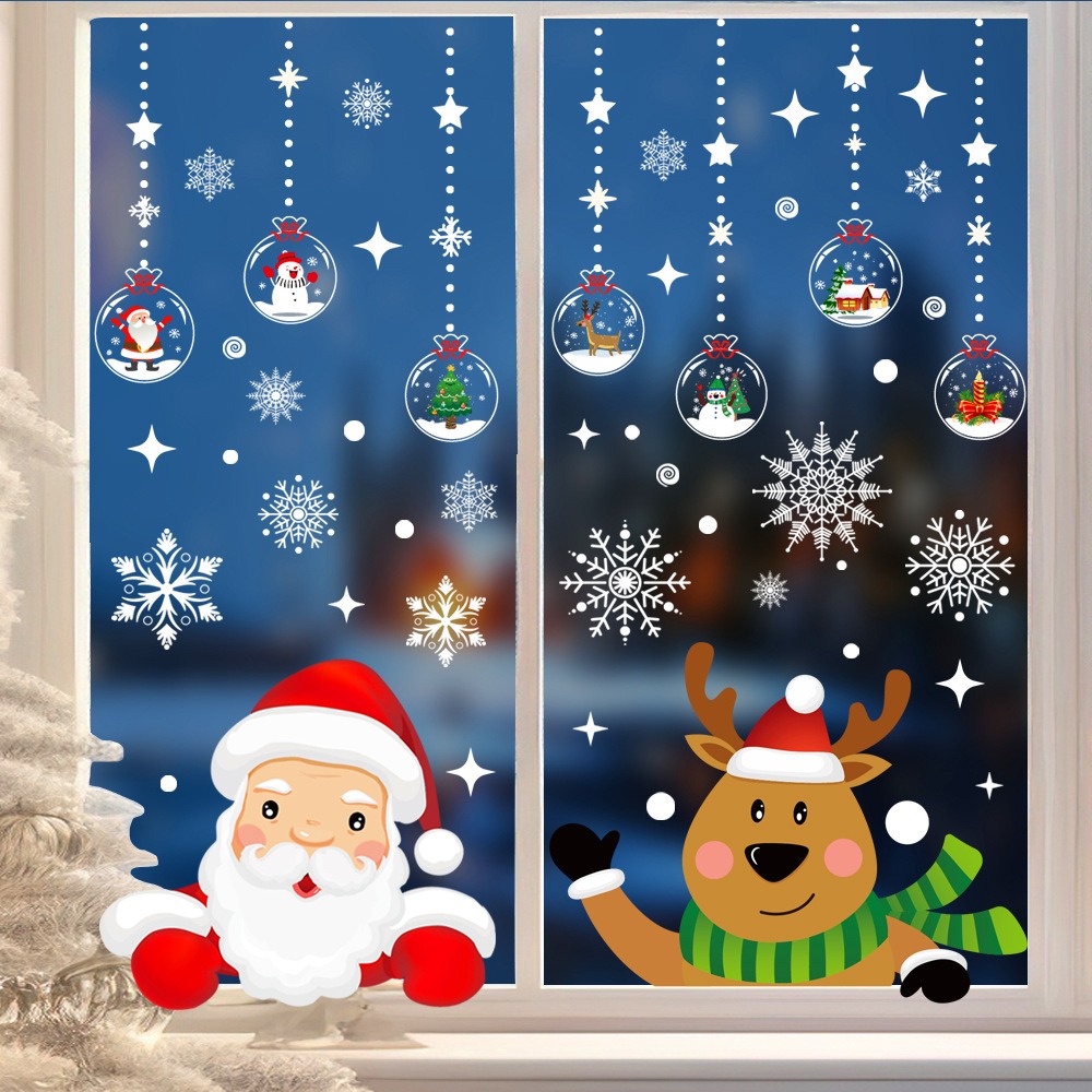 Snowflake Window Decal - Cartoon Christmas Santa Claus Window Sticker