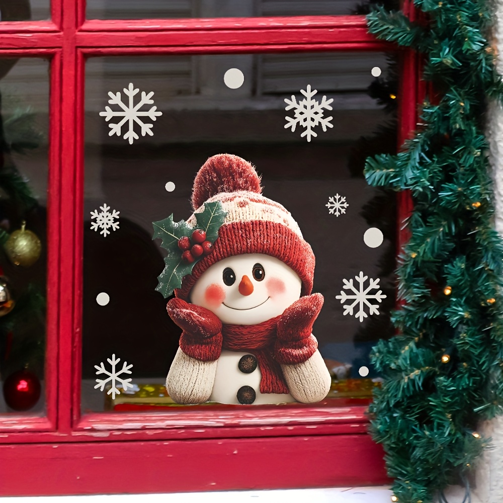 Snowflake Window Decal - 1pcs 2D Flat Smiling Snowman with