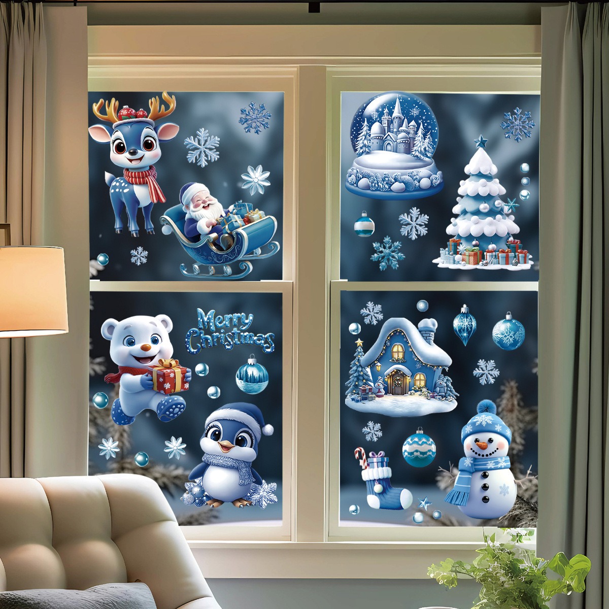 Blue Christmas Stickers Cartoo - Snowflake Window Decal review and price
