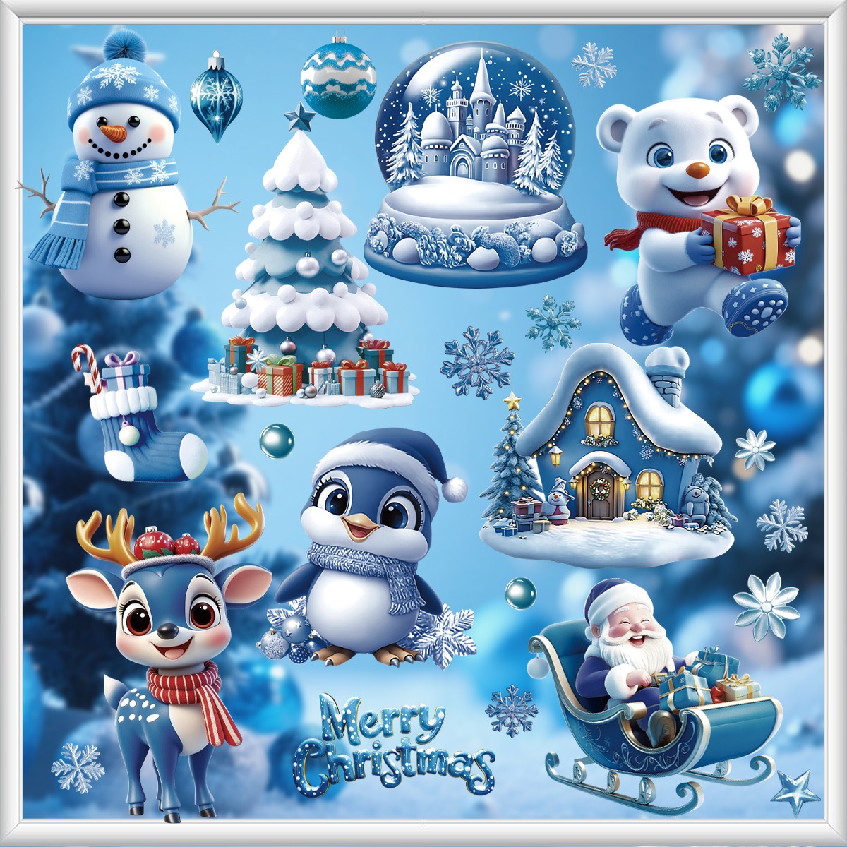 Blue Christmas Stickers Cartoo - Snowflake Window Decal review and price