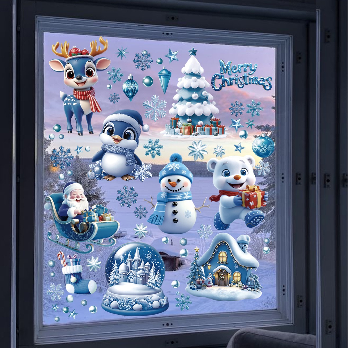 Blue Christmas Stickers Cartoo - Snowflake Window Decal review and price