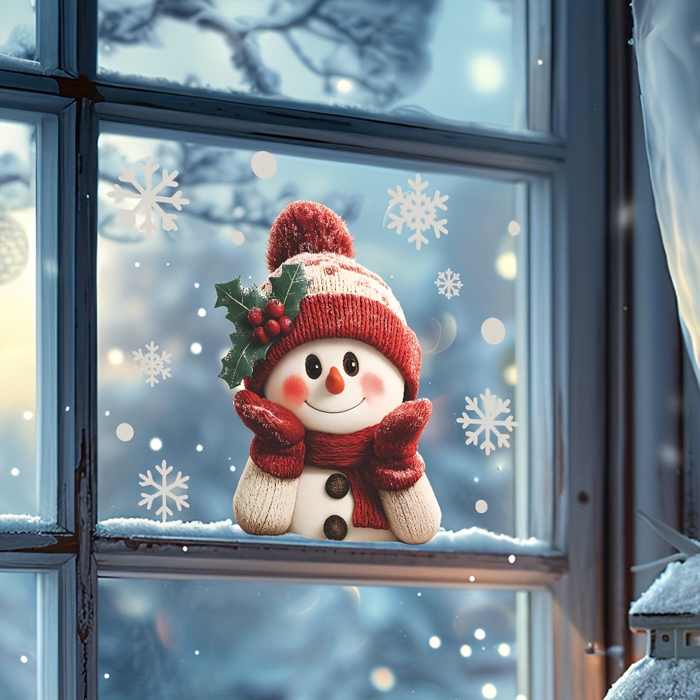 1pcs 2D Flat Smiling Snowman w - Snowflake Window Decal review and price