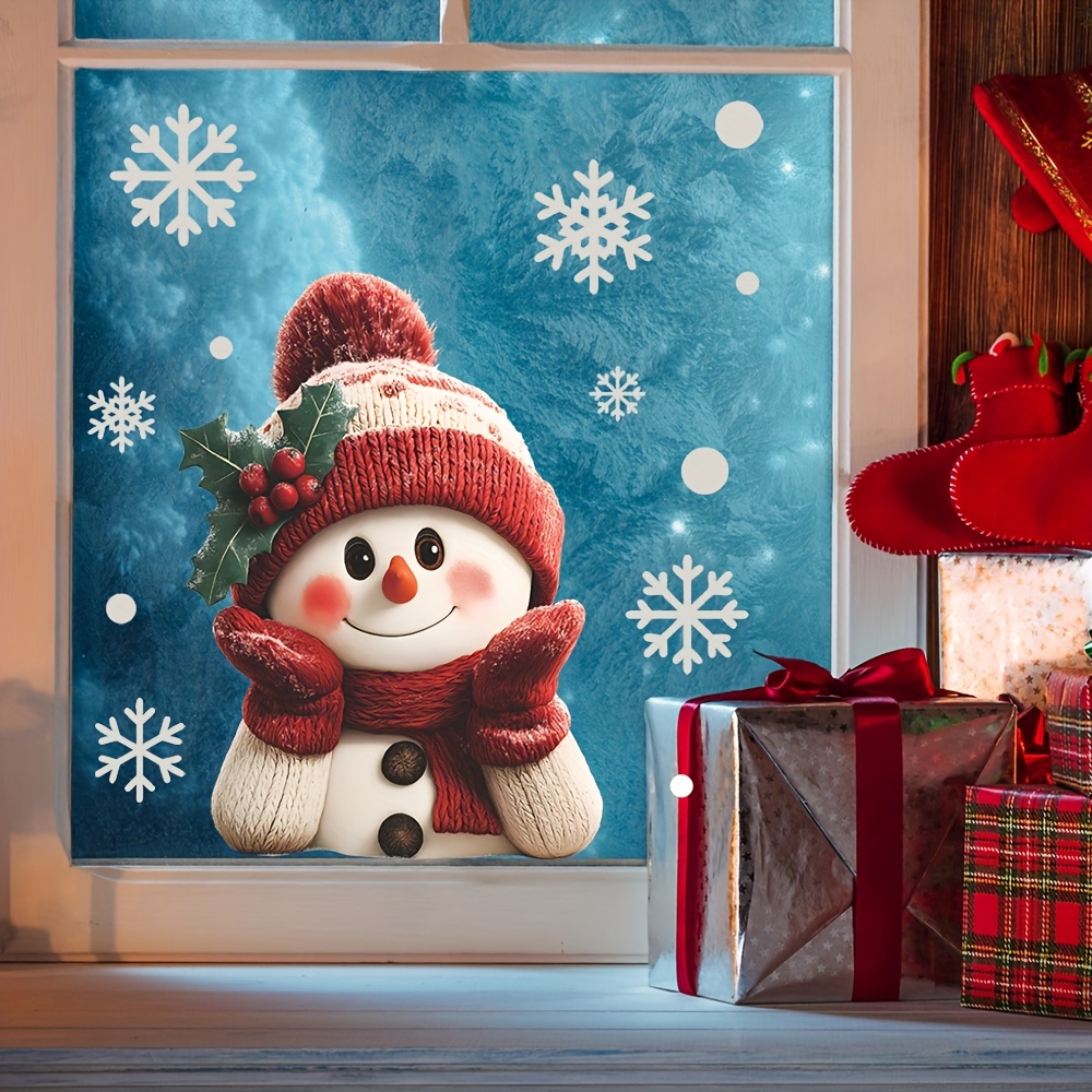 1pcs 2D Flat Smiling Snowman w - Snowflake Window Decal review and price